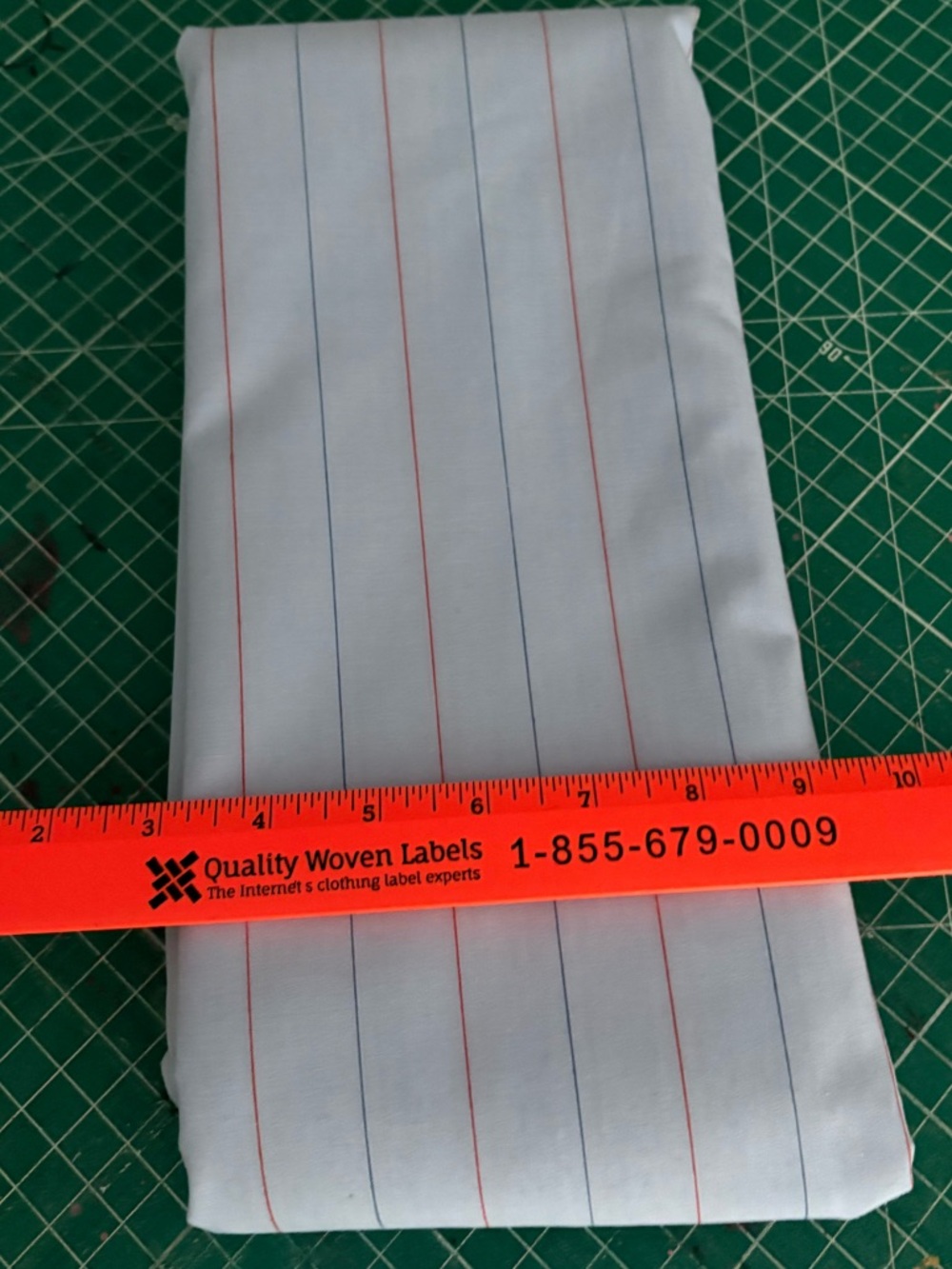 Light Blue Striped Shirting Fabric - Red and Navy Striped